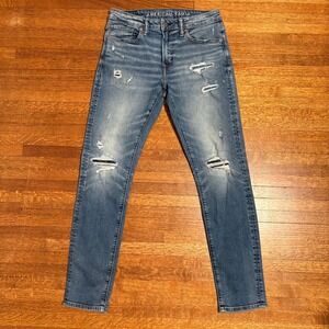 American Eagle‎ AirFlex+ Athletic Skinny Jeans 31x32 Distressed Light Wash Men